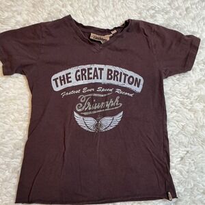 Triumph The Great Briton Graphic T-Shirt Women Small Brown V-Neck Rhinestone Tee